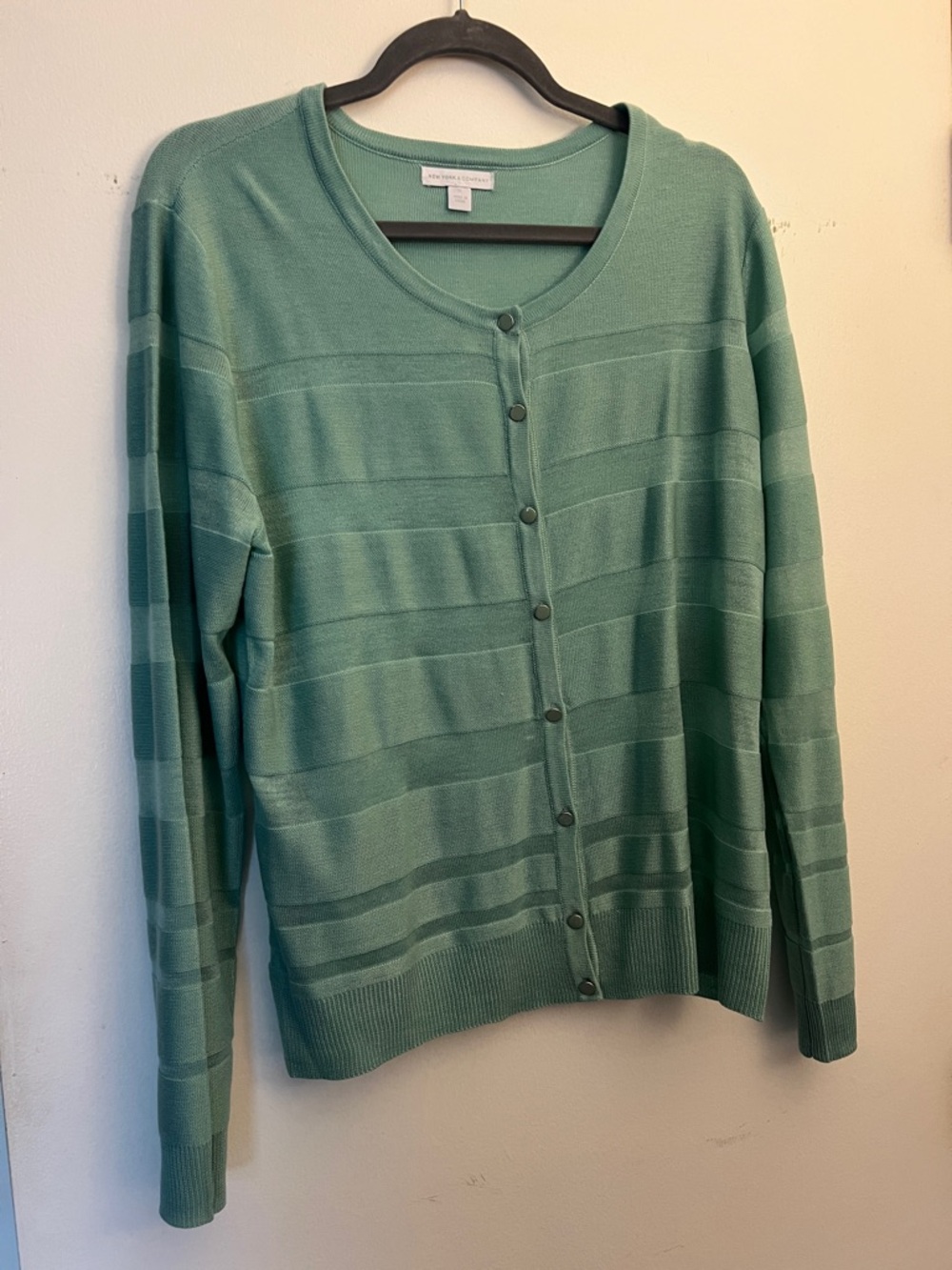 New York & Company Mint Striped Button-Front Cardigan